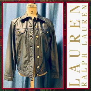 COPY - Ralph Lauren Navy Blue Leather Denim-Style Jacket.